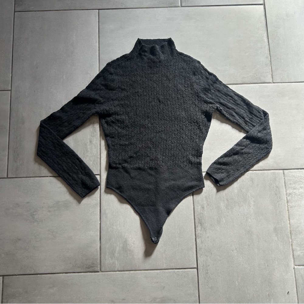 Abercrombie & Fitch Black Merino Wool-Blend Turtleneck Bodysuit - Picture 2 of 4